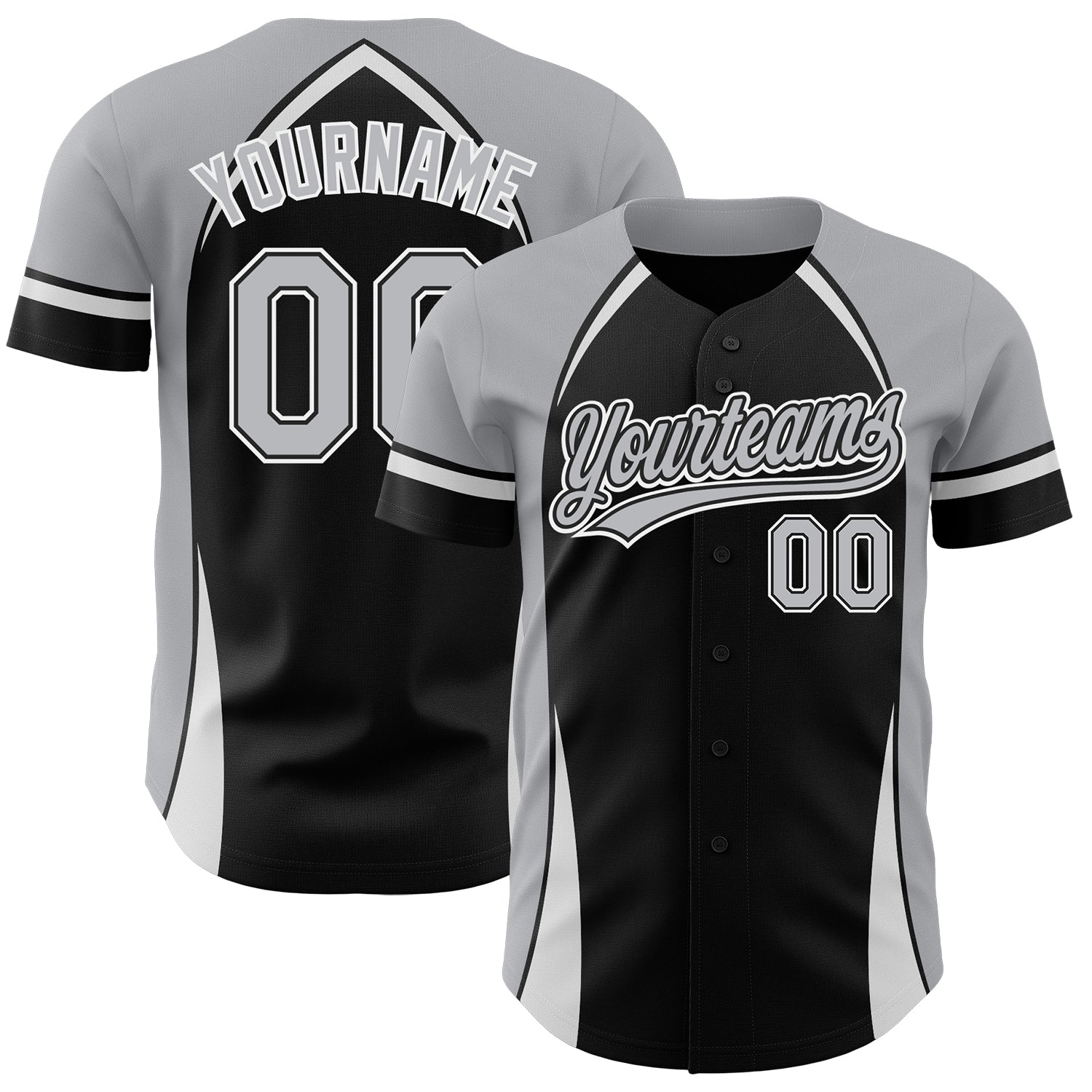 Personalized 3D Curve Baseball Jersey - Black Gray White Color Design Personalized Black Gray-White 3D Curve Solid Baseball