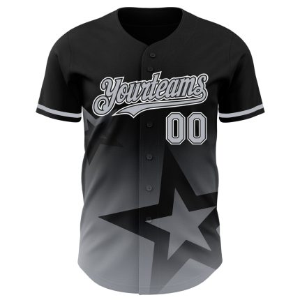 Personalized 3D Gradient Twinkle Star Baseball Jersey in Black and Gray-White Personalized Black Gray-White 3D Gradient Style