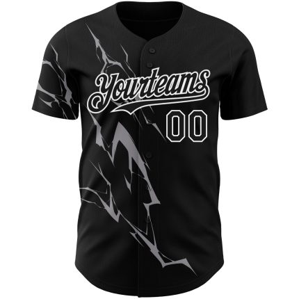 Personalized 3D Lightning Baseball Jersey in Black, Gray, and White Personalized Black Gray-White 3D Lightning Baseball Jersey