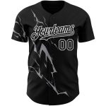 Custom Name Number Baseball Jersey - Personalized 3D Lightning Design in Black Gray White Personalized Black Gray-White 3D