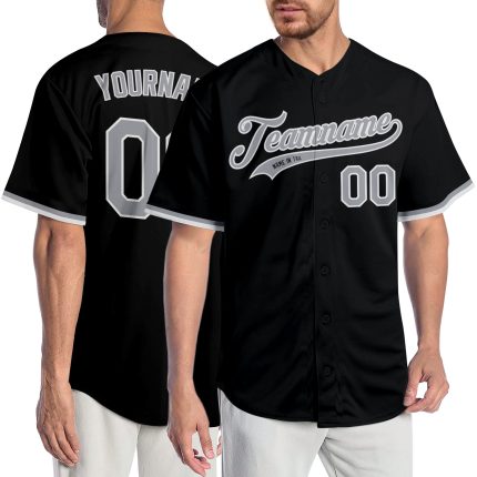 Personalized Authentic Baseball Jersey in Black Gray White for Men and Women Personalized Black Gray-White Authentic Baseball