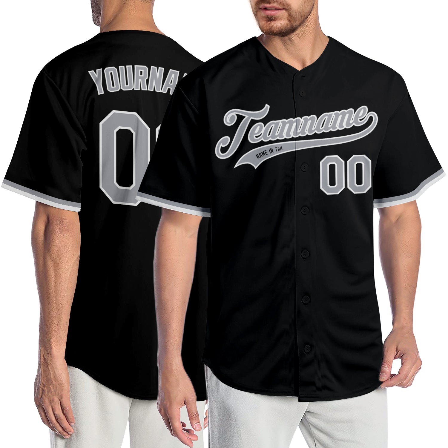 Personalized Authentic Baseball Jersey in Black Gray White for Men and Women Personalized Black Gray-White Authentic Baseball