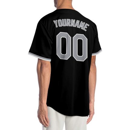 Personalized Baseball Jersey in Black Gray-White Colors - Customizable Sportswear Personalized Black Gray-White Baseball