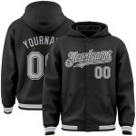 Custom Name Number Varsity Letterman Hoodie Jacket Personalized Bomber Black Gray White Full-Snap Design Personalized Black