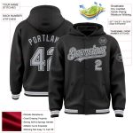 Custom Name Number Varsity Letterman Hoodie Jacket Personalized Bomber Black Gray White Full-Snap Design Personalized Black