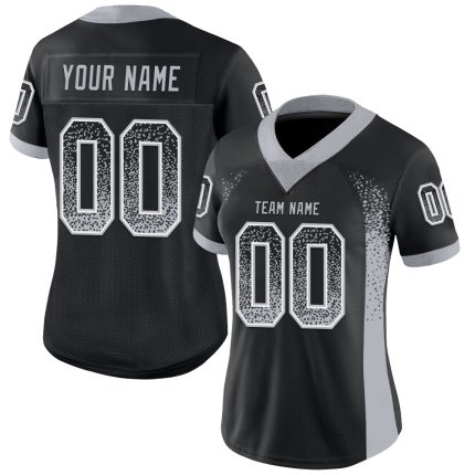 Custom Name and Number Football Jersey for Team, Personalized Black Gray-White Mesh Drift Fashion Personalized Black Gray-White