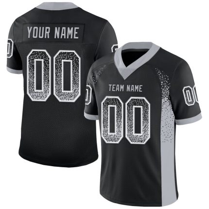 Custom Name and Number Football Jersey for Team, Personalized Black Gray-White Mesh Drift Fashion Personalized Black Gray-White