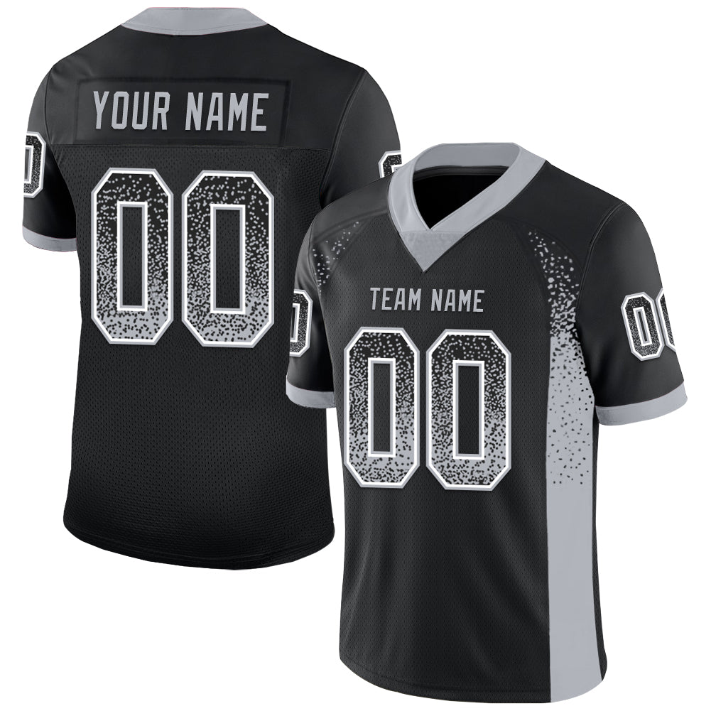 Custom Name and Number Football Jersey for Team, Personalized Black Gray-White Mesh Drift Fashion Personalized Black Gray-White