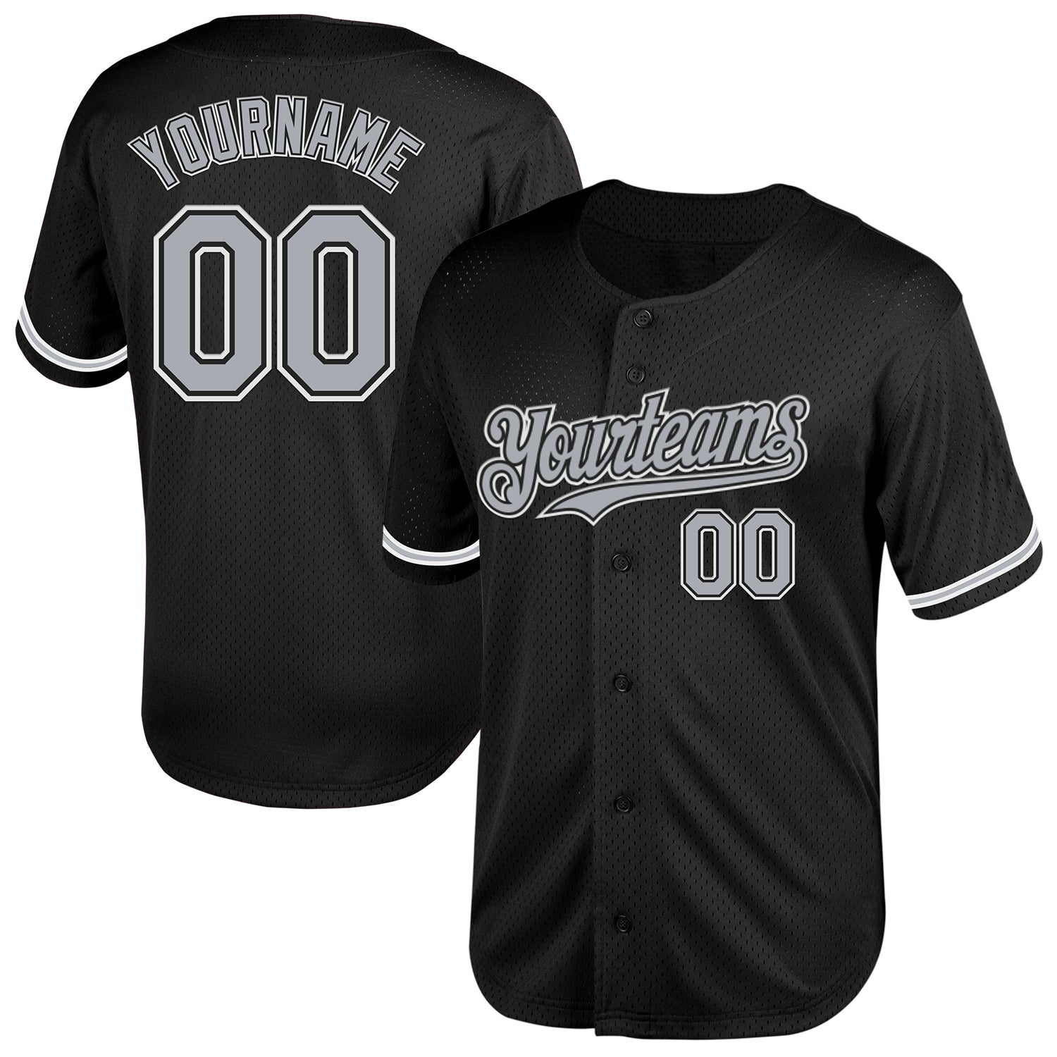 Personalized Black Gray White Mesh Baseball Jersey - Throwback Style Personalized Black Gray-White Mesh Throwback Baseball