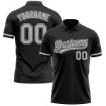 Custom Performance Vapor Golf Polo Shirt - Personalized Black Gray-White with Team Name and Number Personalized Black Gray-White