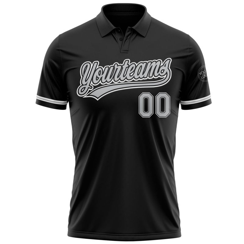 Personalized Vapor Golf Polo Shirt in Black Gray-White for Men, Performance Fit Personalized Black Gray-White Performance