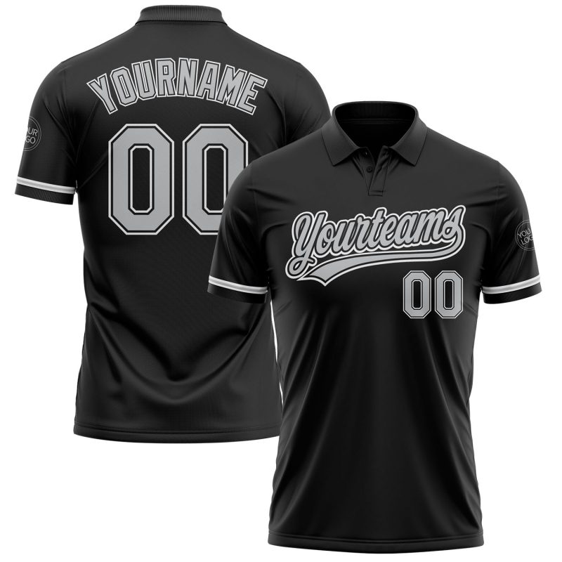 Personalized Vapor Golf Polo Shirt in Black Gray-White for Men, Performance Fit Personalized Black Gray-White Performance