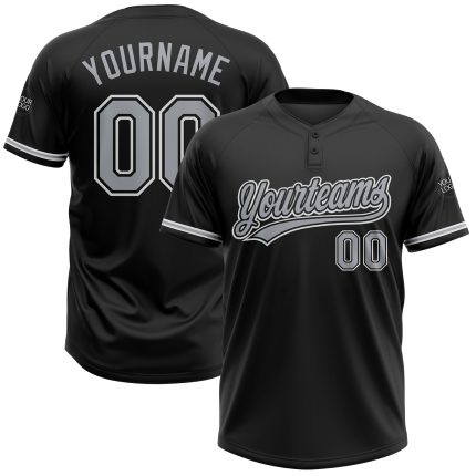 Custom Name Number Unisex Softball Jersey - Personalized Black Gray-White Two-Button Top Personalized Black Gray-White Two-Button