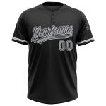 Personalized Unisex Softball Jersey - Black Gray White Two-Button Design Personalized Black Gray-White Two-Button Unisex
