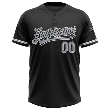 Personalized Unisex Softball Jersey - Black Gray White Two-Button Design Personalized Black Gray-White Two-Button Unisex