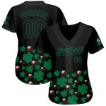 Custom Name and Number St. Patricks Day Baseball Jersey with 3D Black Green Clovers and Billiard Balls Design Personalized