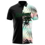 Custom Name and Number Golf Polo Shirt, Personalized Black Green 3D Tropical Hawaii Palm Leaves Design Personalized Black