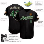 Customizable Black Green Cream Baseball Jersey with Team Name & Number Personalized Black Green-Cream Authentic Baseball