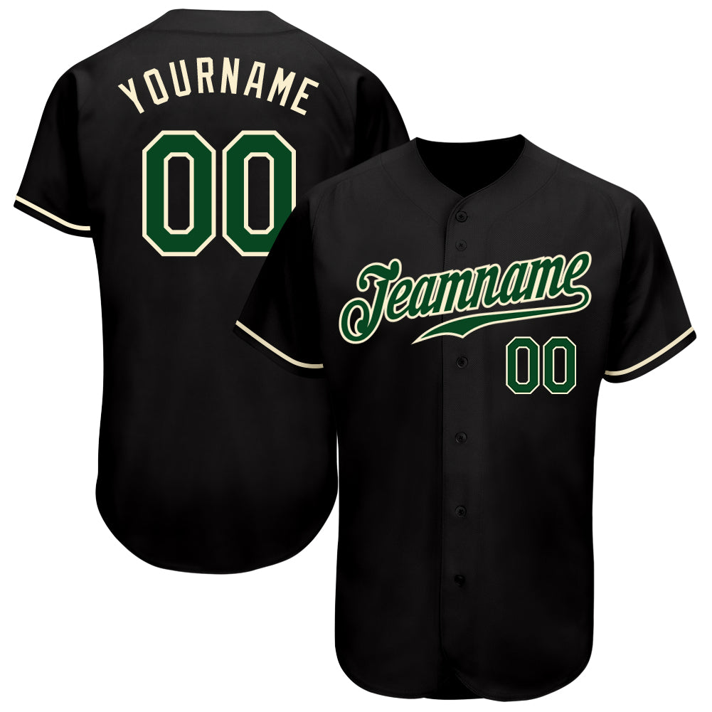 Personalized Black Green Cream Baseball Jersey - Customizable Team Sports Apparel Personalized Black Green-Cream Baseball