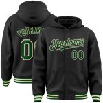 Custom Name and Number Varsity Letterman Hoodie Jacket - Personalized Black Green-Cream Full-Snap Bomber Personalized Black