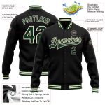 Personalized Bomber Varsity Letterman Jacket Black Green-Cream Full-Snap Personalized Black Green-Cream Bomber Full-Snap