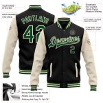 Personalized Two Tone Bomber Jacket Black Green Cream Full-Snap Varsity Letterman Personalized Black Green-Cream Bomber Full-Snap