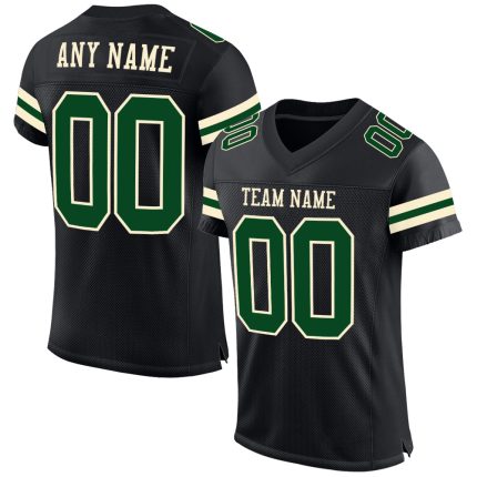 Custom Personalized Football Jersey with Black Green-Cream Mesh, Your Name & Number, Authentic Design Personalized Black