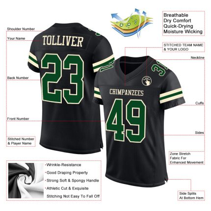 Personalized Black Green-Cream Mesh Football Jersey for Kids and Adults Personalized Black Green-Cream Mesh Football Jersey