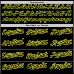 Customizable Black Green Gold Baseball Jersey with Team Name and Number - Authentic Arm Shapes Personalized Black Green-Gold