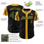 Personalized Baseball Jersey in Black Green Gold with Arm Shapes - Customizable Design Personalized Black Green-Gold 3 Colors
