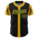 Personalized Baseball Jersey in Black Green Gold with Arm Shapes - Customizable Design Personalized Black Green-Gold 3 Colors