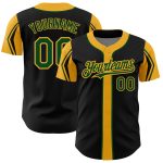 Personalized Baseball Jersey in Black Green Gold with Arm Shapes - Customizable Design Personalized Black Green-Gold 3 Colors