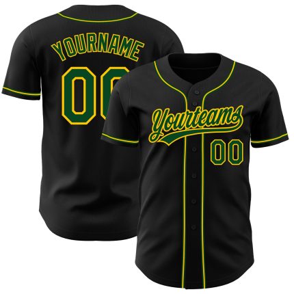 Black Green-Gold Personalized Authentic Baseball Jersey for Men and Women Personalized Black Green-Gold Authentic Baseball
