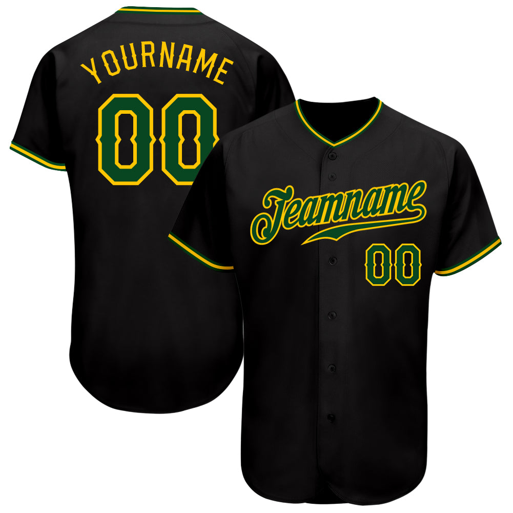 Personalized Black Green Gold Baseball Jersey for Men and Women Personalized Black Green-Gold Baseball Jersey