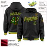 Custom Name and Number Varsity Letterman Hoodie Jacket Black Green-Gold Bomber Style Full-Snap Personalized Black Green-Gold