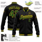 Personalized Bomber Jacket Black Green Gold Full Snap Varsity Letterman Personalized Black Green-Gold Bomber Full-Snap Varsity