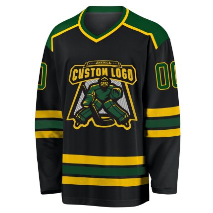 Personalized Black Green Gold Hockey Jersey for Men and Women - Custom Team Apparel Personalized Black Green-Gold Hockey