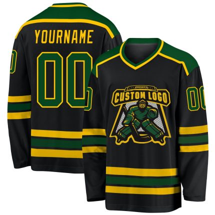 Personalized Black Green Gold Hockey Jersey for Men and Women - Custom Team Apparel Personalized Black Green-Gold Hockey