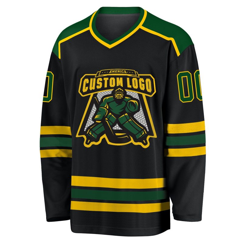Custom Black Green Gold Hockey Jersey - Personalized Team Apparel Personalized Black Green-Gold Hockey Jersey