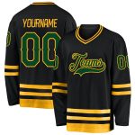 Custom Black Green Gold Hockey Jersey with Personalized Name and Number Personalized Black Green-Gold Hockey Jersey Team