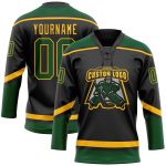 Personalized Black Green Gold Hockey Jersey with Lace Neck Design Personalized Black Green-Gold Hockey Lace Neck Jersey