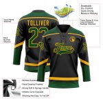 Personalized Black Green Gold Hockey Jersey with Lace Neck Design Personalized Black Green-Gold Hockey Lace Neck Jersey