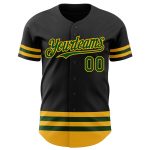 Custom Name and Number Authentic Baseball Jersey - Personalized Black Green-Gold Line Team Style Personalized Black Green-Gold