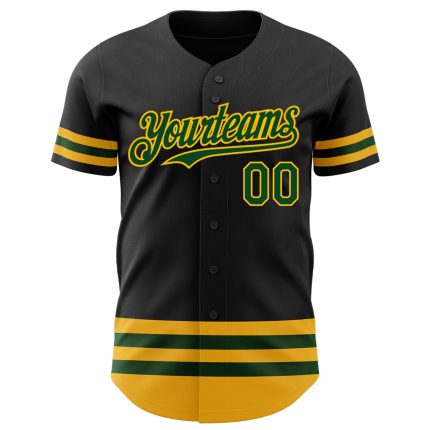 Custom Name and Number Authentic Baseball Jersey - Personalized Black Green-Gold Line Team Style Personalized Black Green-Gold