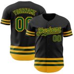 Custom Name and Number Authentic Baseball Jersey - Personalized Black Green-Gold Line Team Style Personalized Black Green-Gold