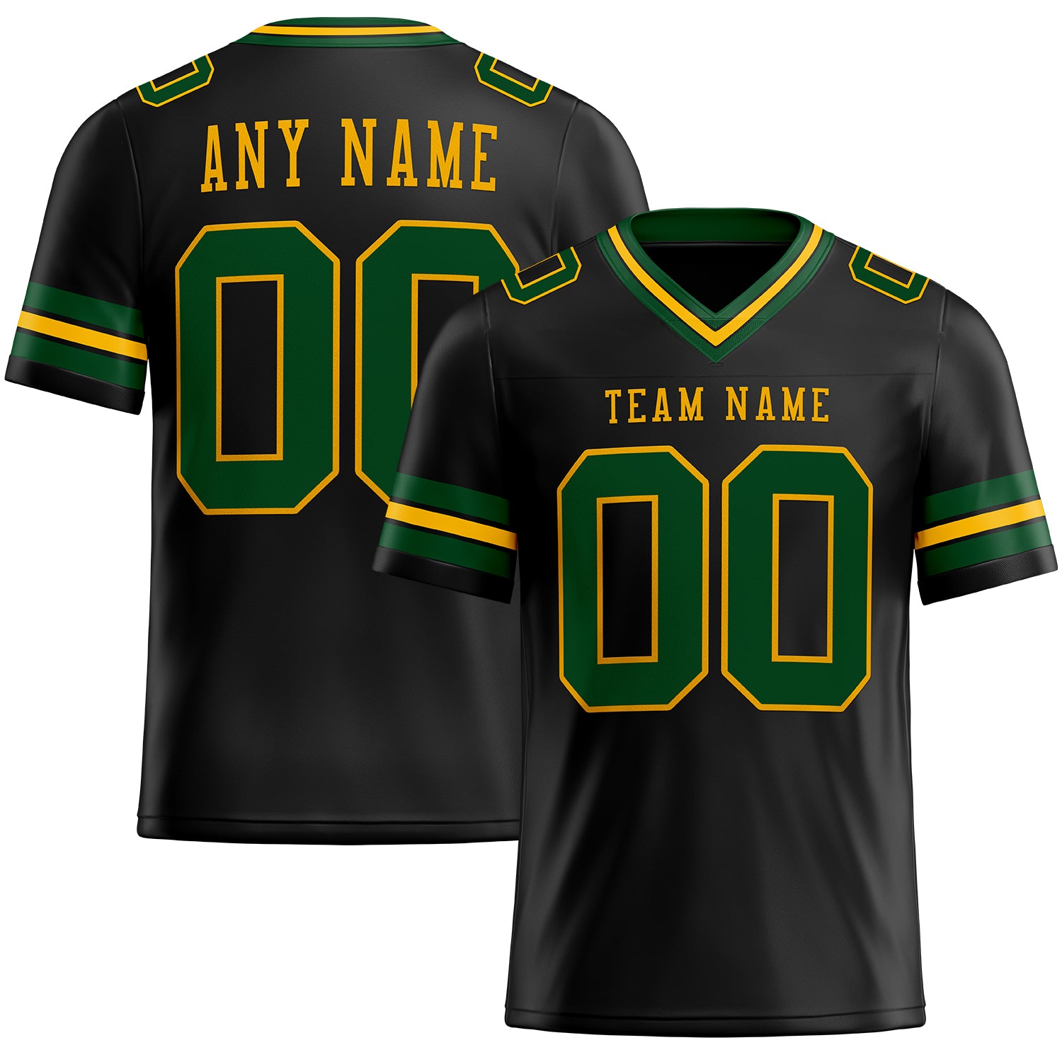Personalized Black Green Gold Football Jersey - Custom Mesh Sports Apparel Personalized Black Green-Gold Mesh Football Jersey