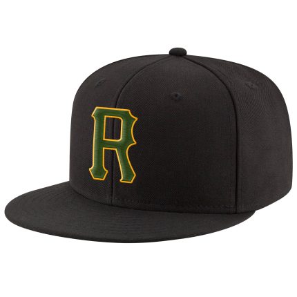 Personalized Adjustable Snapback Hat in Black Green-Gold with Stitched Detail Personalized Black Green-Gold Stitched Adjustable