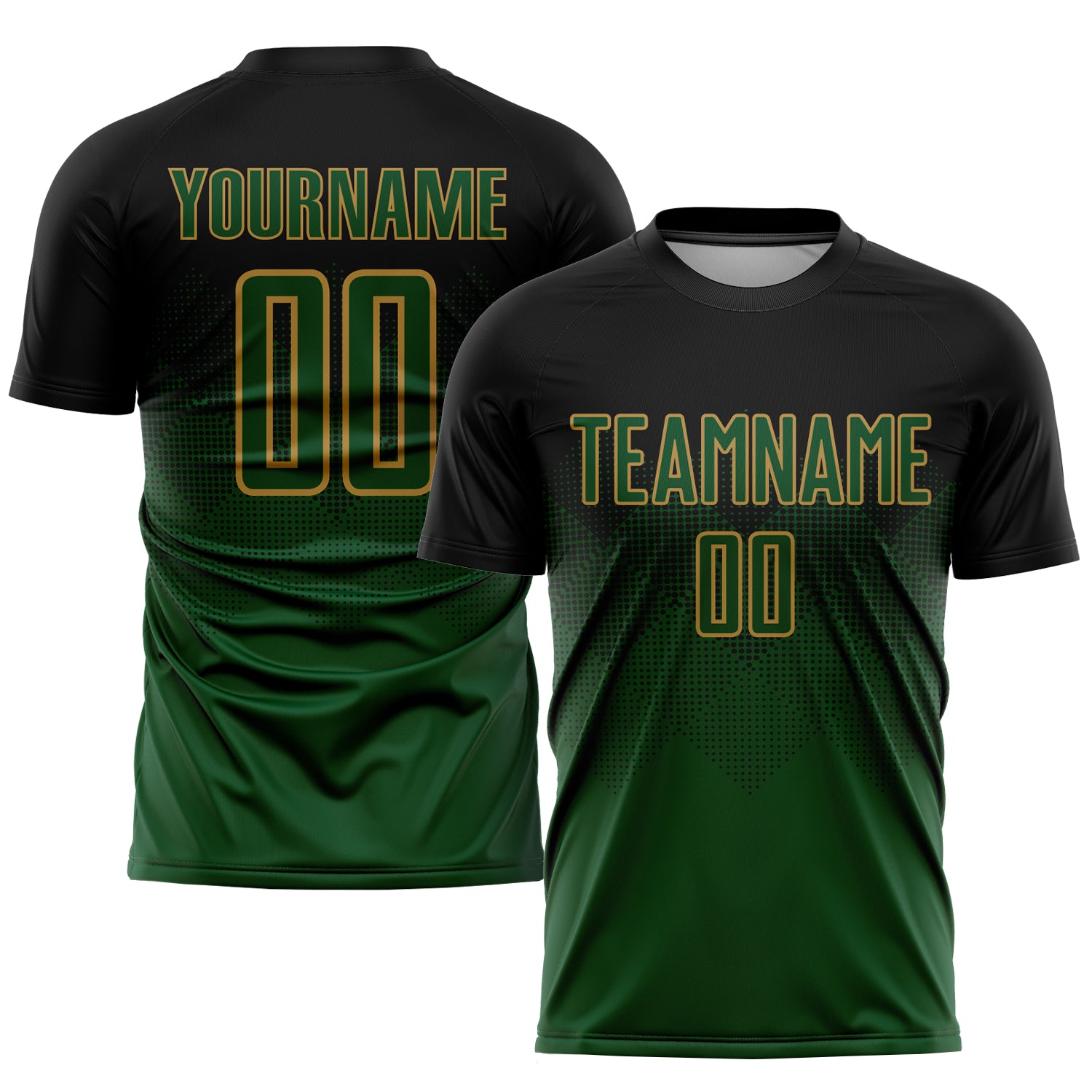 Personalized Black and Gold Sublimation Soccer Jersey - Custom Green Uniform Personalized Black Green-Old Gold Sublimation