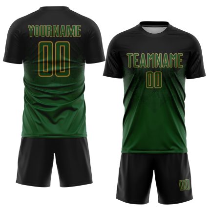 Personalized Black and Gold Sublimation Soccer Jersey - Custom Green Uniform Personalized Black Green-Old Gold Sublimation