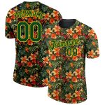 Personalized 3D Tropical Hawaii Plant Bird T-Shirt - Black Green-Yellow Performance Tee Personalized Black Green-Yellow 3D